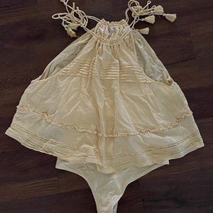 Free People Women's Bodysuit Yellow Flowy Sleeveless Ruffle Top Size S
